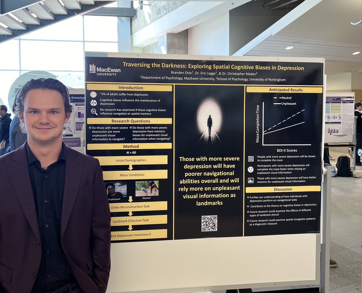 Branden Otte, showing off his independent study research collaboration with <a href="/cMadan/">Dr Christopher Madan 🐘🧠💻 (he/him)</a> and I, at MacEwan Student Research Day 2024 <a href="/MacEwanResearch/">MacEwan Research</a> #SRD2024