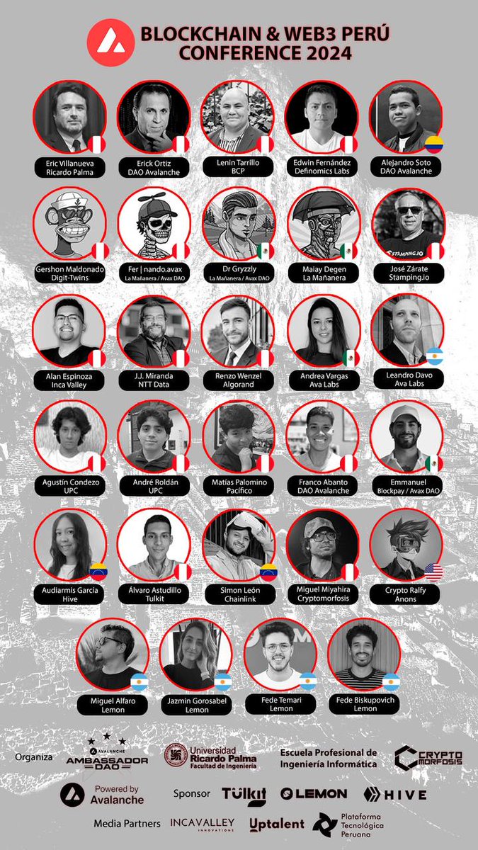 🔺 Blockchain Conference This Saturday In Peru 🇵🇪 300 Registrations so  far 🙌 25 speakers including some AvaxDAO ambassadors & Ava Labs team  members. Thanks to Erick one of our ambassadors in