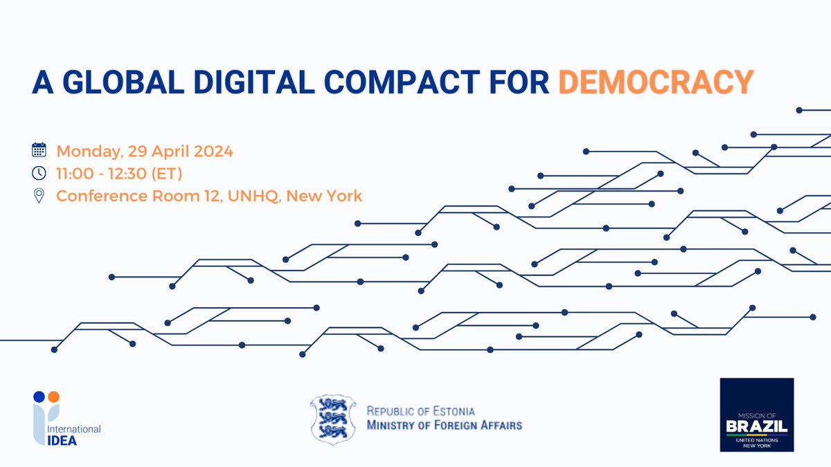 👩‍💻 The #GlobalDigitalCompact has emerged as a 🔑 process in negotiating the future of #technology & the improvement in #digital cooperation among countries. Join us at this side event that seeks to influence the GDC through the lens of #democracy. RSVP➡️idea.int/events/global-…