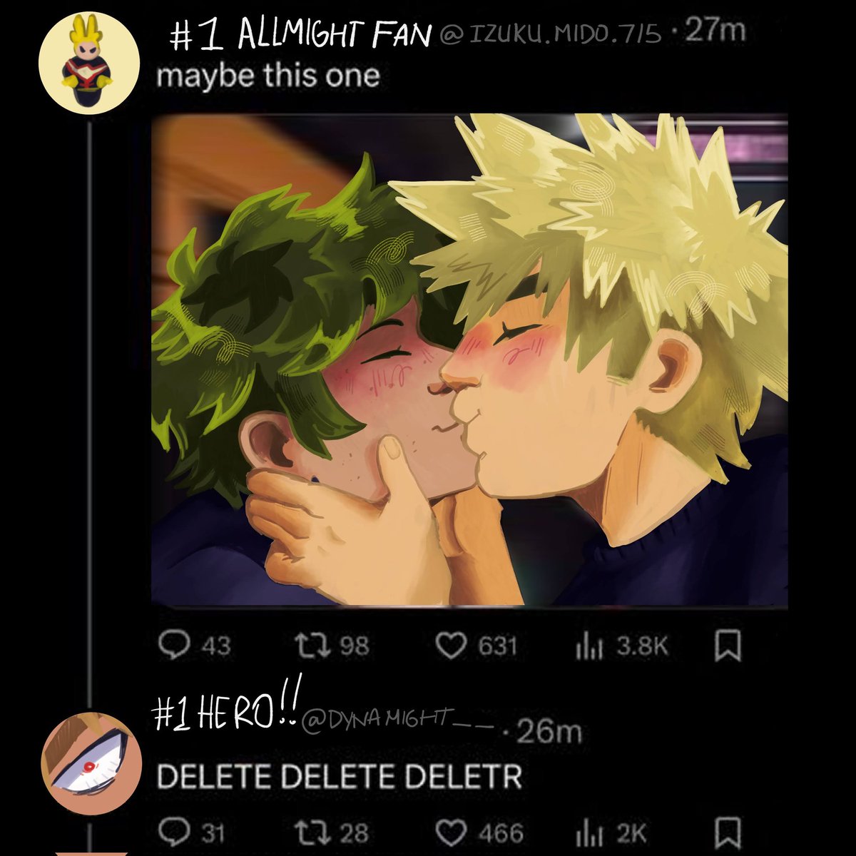 DELETE DELETE DELETR
(Day 5 kiss) 

 #bkdk #bnha