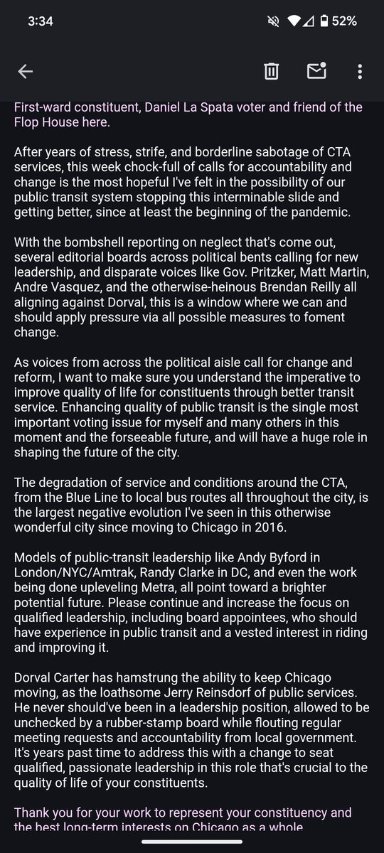 _m_lardner's tweet photo. Trying to do my feeble little part to keep the train rolling that's finally picking up steam in calling for a better CTA that Chicago deserves #firedorval @ctaaction https://t.co/WPcwwWFl6V
