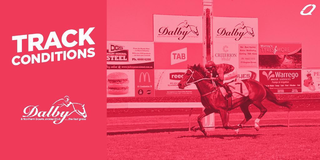 Track conditions for Dalby today. 🐎Track Rating: Good 4 🛤️Rail: +2m 600-300m; True remainder ☀️Weather: Fine 🌧️Rainfall: Nil 💧 Irrigation: Nil #QLDisRacing🏇