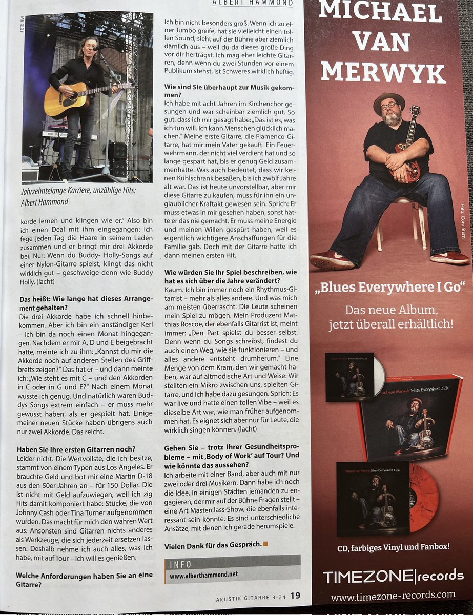Albert Hammond in der Zeitschrift 'Akustik Gitarre'. Danke Anita Decker!