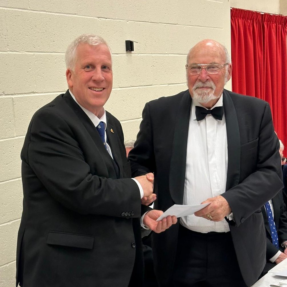 Deputy Provincial Grand Master Simon Leighfield received a cheque from incoming Master Mervyn Johns for £4000 towards the Wiltshire 2028 Festival. @provgm