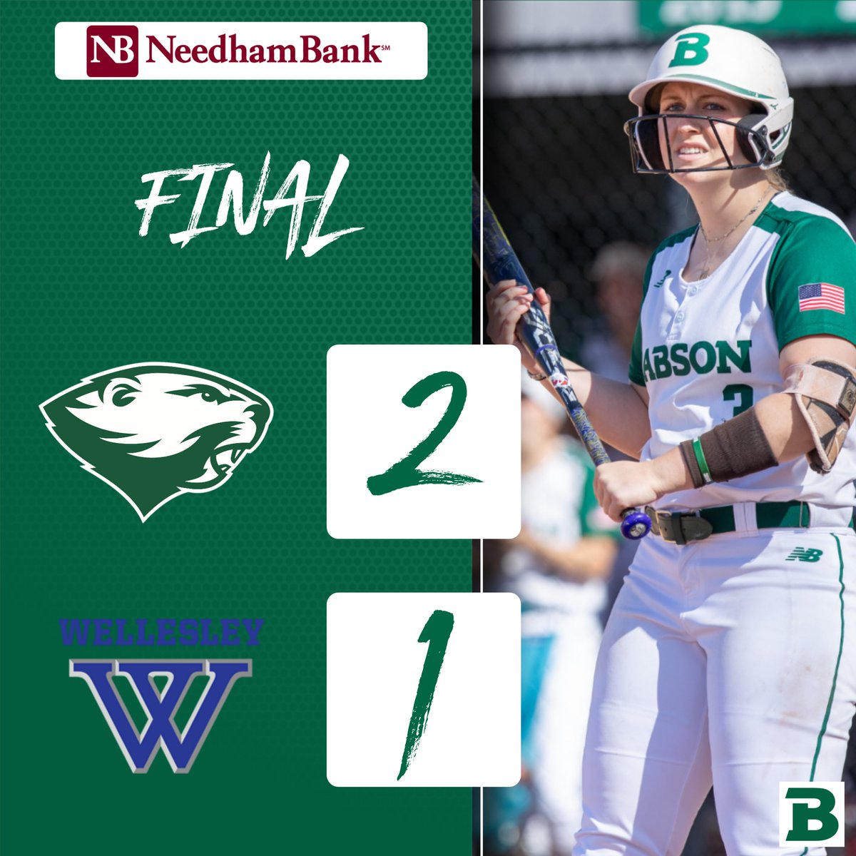 Molly Hennessy dropped a one-out single into short right field in the bottom of the 7th to score Charlotte Raymond as @babsonsoftball defeated @WellesleyBlue 2-1 in game one of Friday's doubleheader. #GoBabo #d3sb