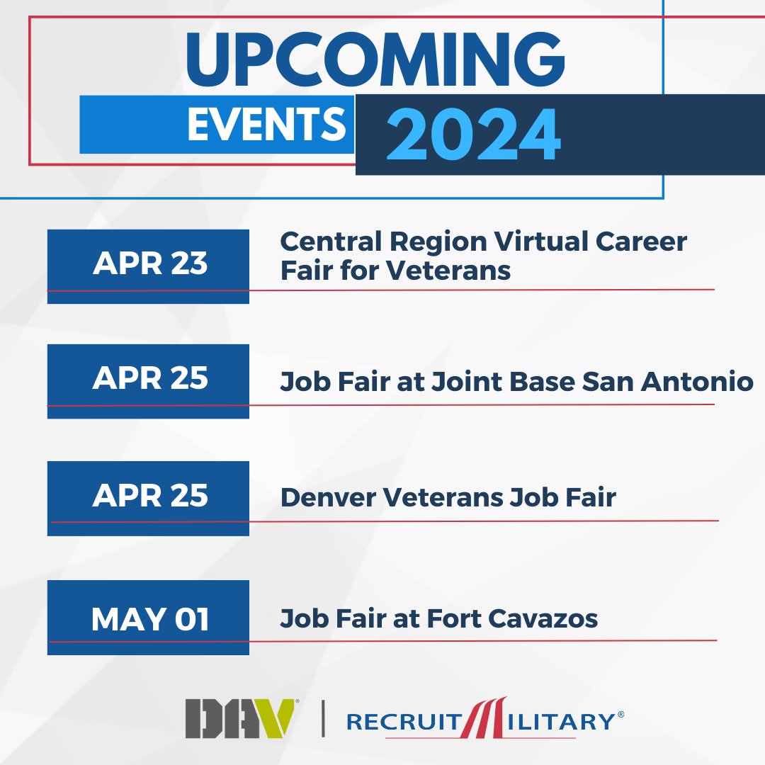 Network with companies interested in YOU. Attend one of the upcoming @DAVHQ | @RecruitMilitary events to start the conversation. Register here: rmvets.com/2SHmQkY.