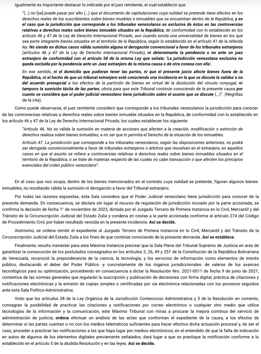 WilsonGomezGB's tweet photo. Sentencia N° 00092 del 11/04/2024 Sala Político-Administrativa @TSJ_Venezuela EL PODER JUDICIAL VENEZOLANO TIENE JURISDICCIÓN para decidir la demanda de “NULIDAD DE CONTRATO DE CAPITULACIONES MATRIMONIALES”. Ambas partes se encuentran domiciliadas en EEUU
https://t.co/RQwqnhB0LE https://t.co/f0gnHjQwJX