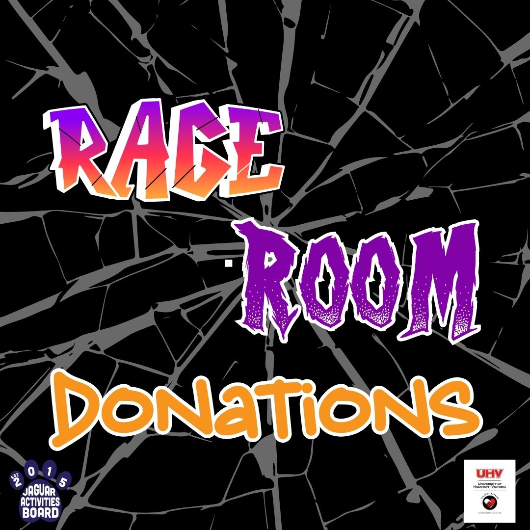 uhvjab's tweet photo. JAB is asking for donations of breakable items to use for a Rage Room on Thurs., May 2 for our students. If you have any breakable items such as plates or bowls, you can drop them off at the Student Life office in University Commons, Suite 2202.#JagFam #JAB #UHV #UHVStudentLife https://t.co/tQK6yDNKxq