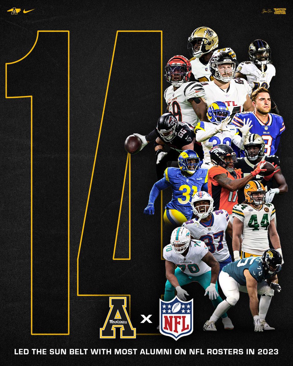There were a Sun Belt-most 1️⃣4️⃣ App State alums on @NFL squads last year. We’re ready to see some more Mountaineers in the league after next week’s #NFLDraft! #GoApp #AppStateNFL