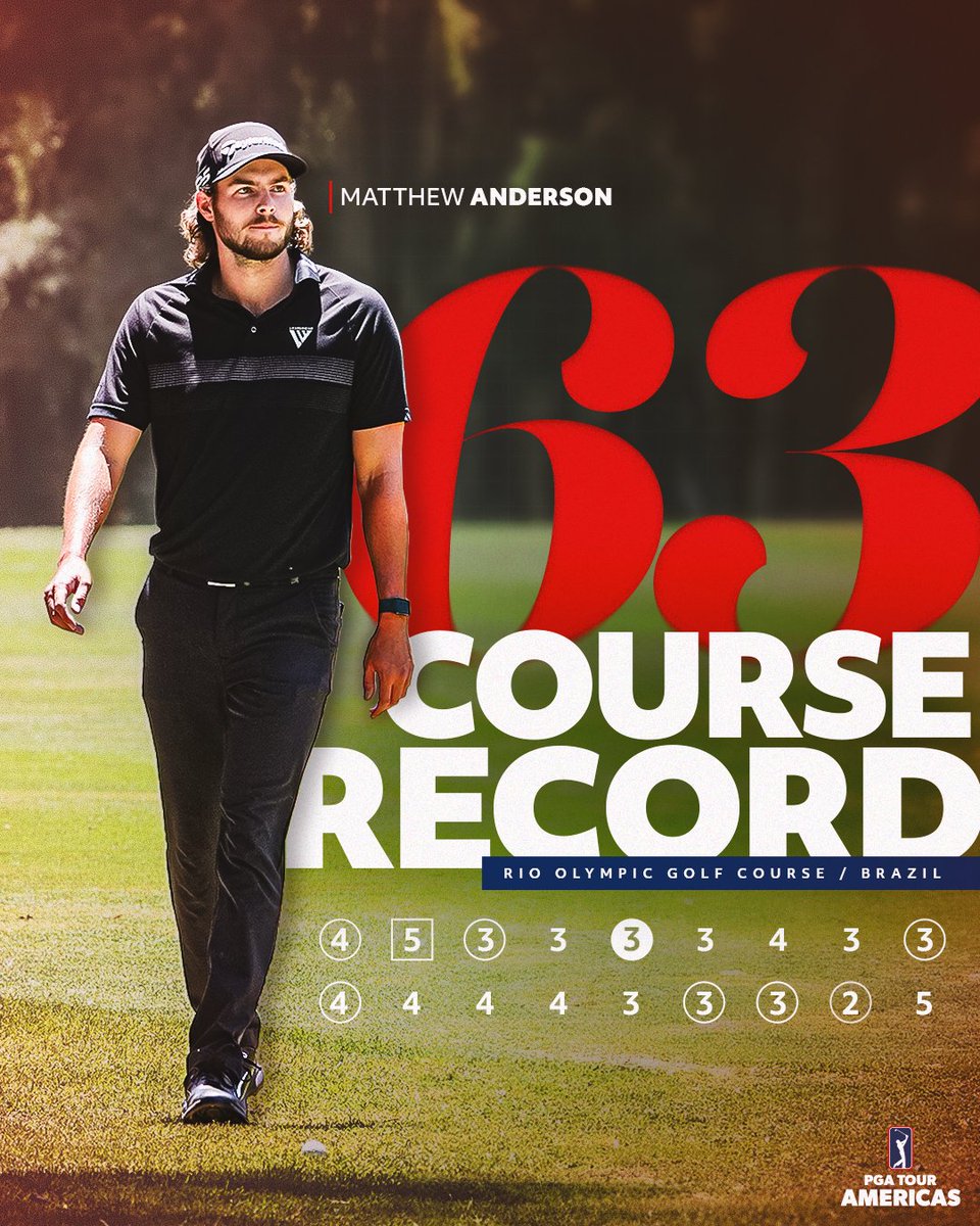 Matthew Anderson's 8-under 63 ties the course record set by Matt Kuchar in the 2016 Summer Olympics in Rio 🔥 That's now back-to-back tournaments where the Mississauga-native has tied the course record in the opening round.