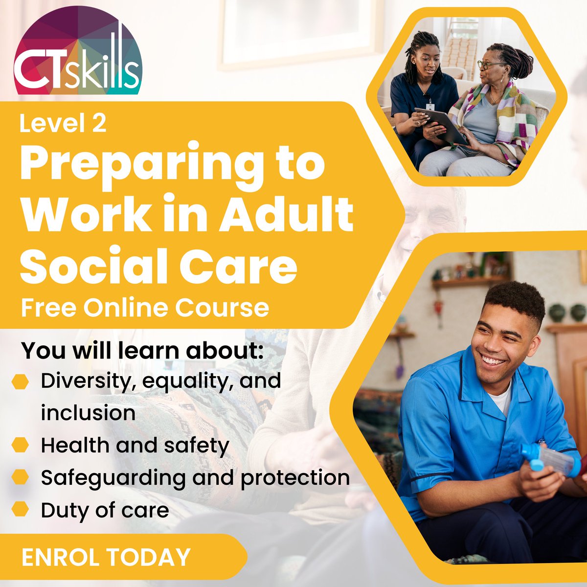 Our Preparing to Work in Adult Social Care free online course will support those who are new to the sector or anyone who would like to work within adult health and social care.

To discover more, visit: ctskills.co.uk/preparing-to-w…

#SocialCare #HealthAndSafety #DutyOfCare
