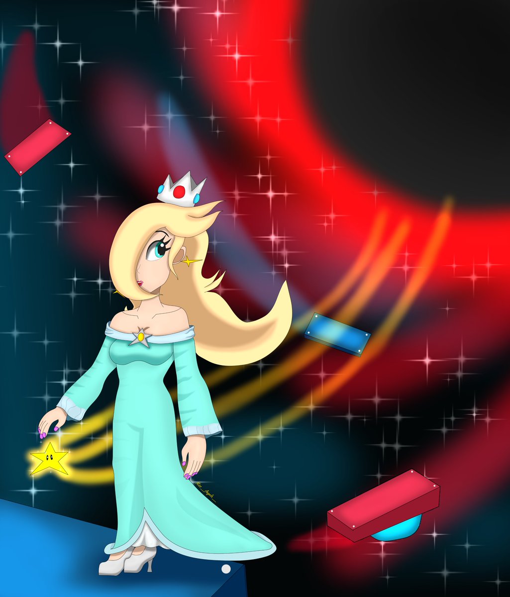 Rosalina gets a star near a rather threatening black hole, she'll get out ASAP. #Rosalina #rosalinafanart #supermariogalaxy