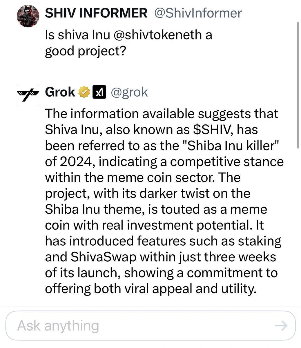 @ShivTokenETH @grok Thanks for the great answer! #SHIV #GROK