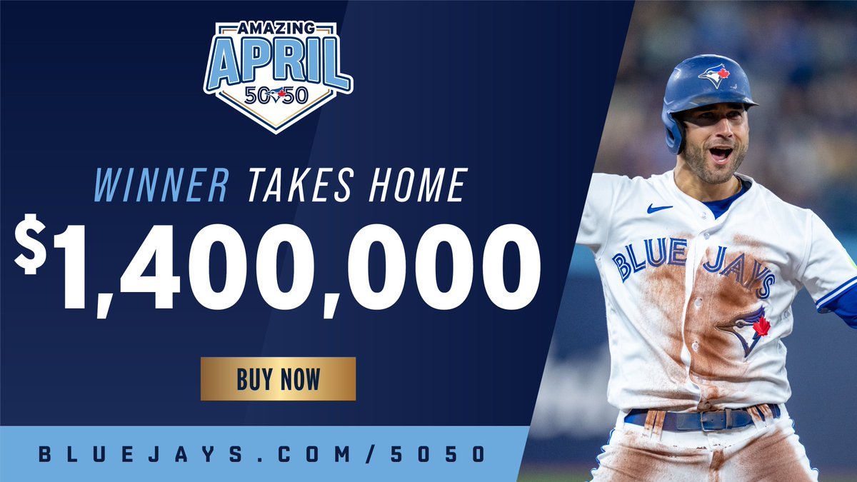 Will you be our next millionaire? 🔥 The Amazing April Jackpot is already over $1.4 million with less than 2 weeks until the grand prize draw. Don't miss your chance to be the ninth millionaire in @BlueJays history on May 1st! 🎟 bluejays.com/5050
