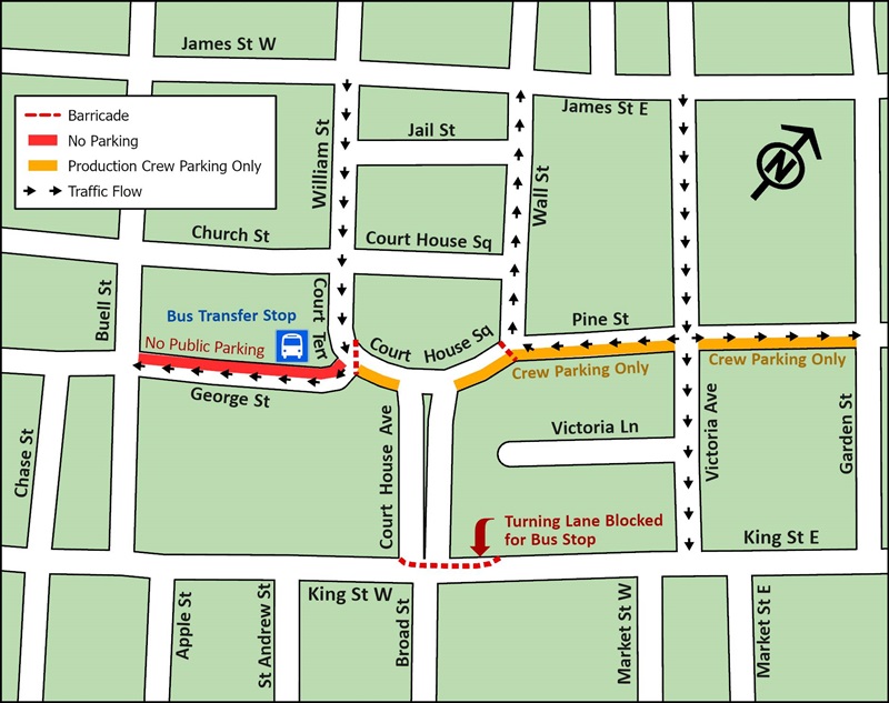 Here is the map from the city of Brockville with the road closures, parking restrictions and flow of traffic in the area of the film production for the next few weeks.

facebook.com/photo/?fbid=12…