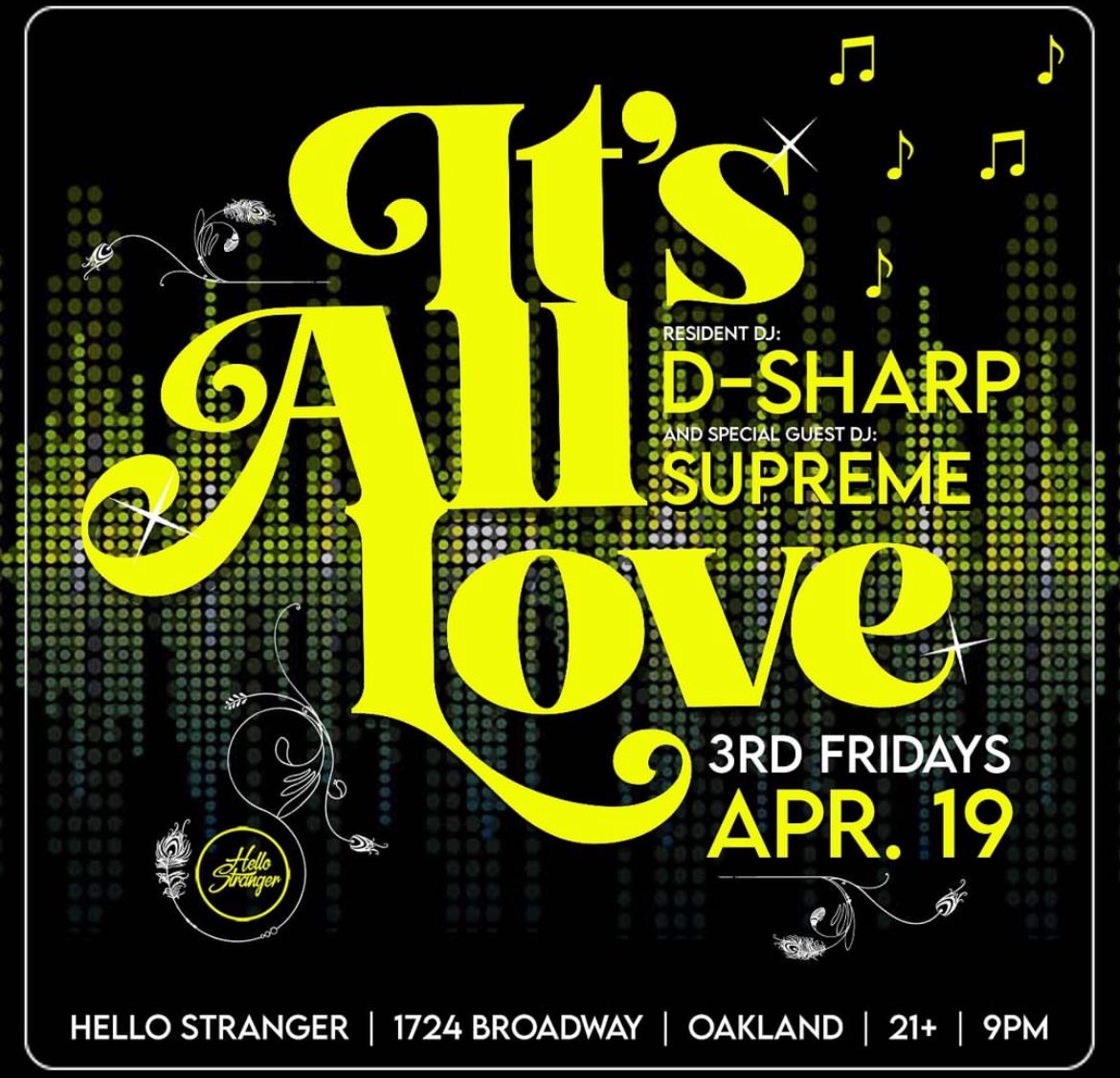 Tonight We Are LIVE in Oakland 
'It's All Love'  @HelloStrangeBar 
Beats by LL Supreme & @djdsharp 

#partyhard #hiphop #oakland #originaldjs
