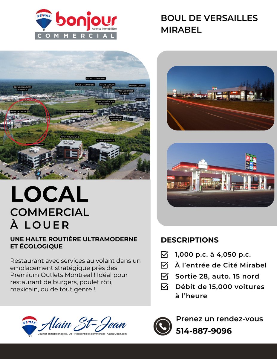 AlainRemax's tweet photo. 🚨LOCAL À LOUER À LA HALTE DE À Cité Mirabel 
💥 𝗦𝗔𝗜𝗦𝗜𝗦𝗦𝗘𝗭 𝗖𝗘𝗧𝗧𝗘 𝗢𝗣𝗣𝗢𝗥𝗧𝗨𝗡𝗜𝗧𝗘́ 𝗘𝗡 𝗢𝗥 💥
Très bel emplacement (PRIME SPOT)
► Superficie totale de 1000P.C. à 4050P.C. 

Informez-vous maintenant sur le projet : 
Alain St-Jean 514-887-9096
RE/MAX bonjour https://t.co/tqNMYdcZG0