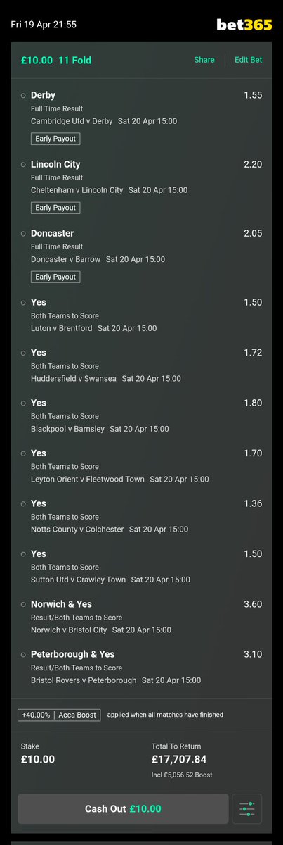 Saturday. 11 fold. £10 > £17.7k