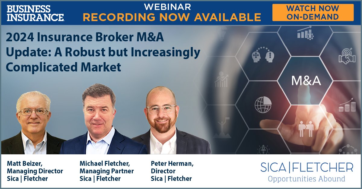 On-Demand Recording- Now Available! Yesterday, #SicaFletcher contributed valuable insights into the recent brokerage #Mergers and #Acquisitions trends and their impact on the insurance industry. Watch & retweet it to your colleagues: bit.ly/3vVJn1B