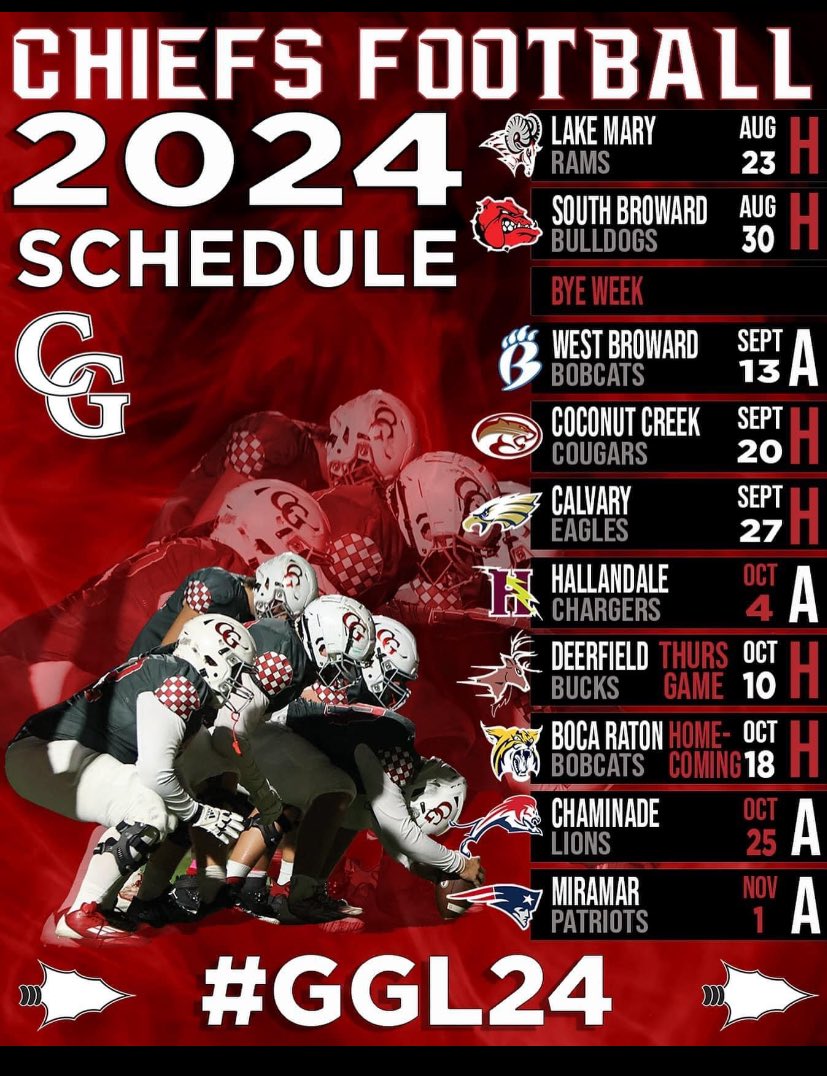 Good schedule of quality teams! Can’t wait for the boys of fall to be back! #GGL24 On The Drive🔴⚪️