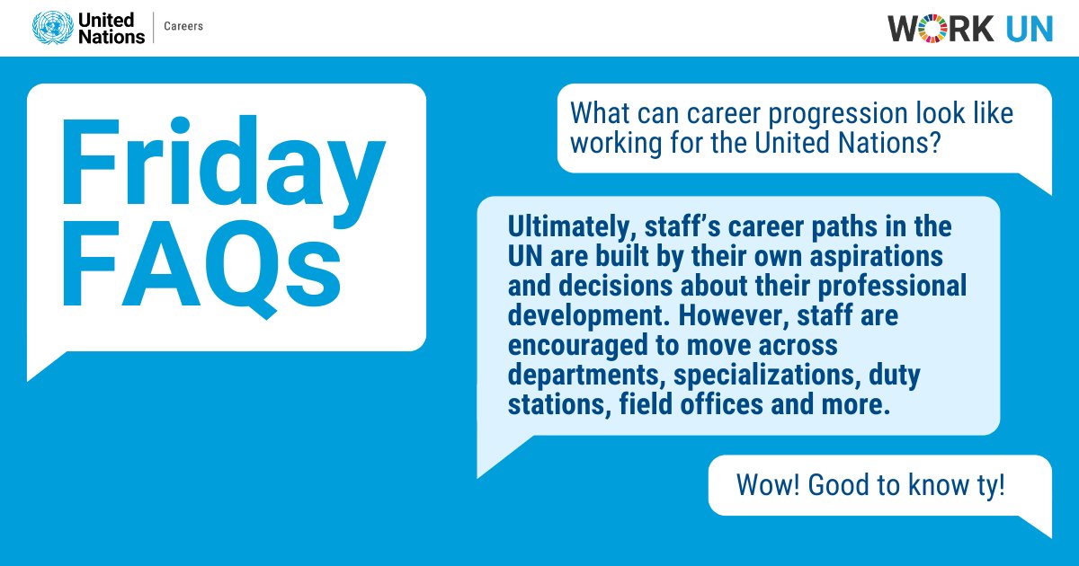 ⁉️ #FridayFAQs ⁉️✨Staff are supported and encouraged to develop their unique career paths at the #UnitedNations📌Over 700+ job openings are available! #Apply today at careers.un.org #UN #UNCareers #Recruitment #CareerDevelopment #ProfessionalDevelopment #Jobs
