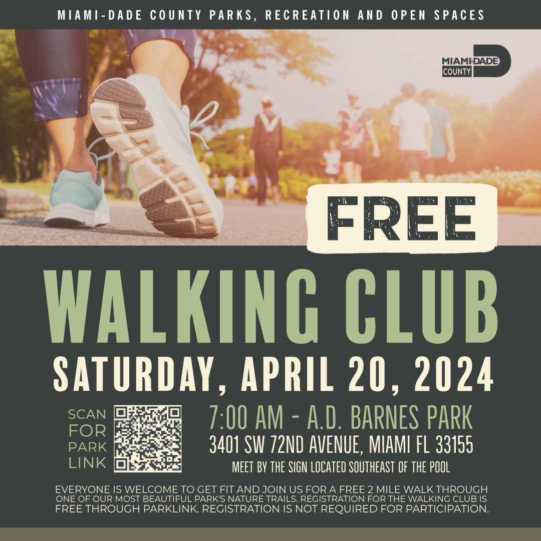 Looking forward to good weather this weekend! Enjoy a beautiful Saturday morning at A.D. Barnes Walking Club! Tomorrow, begin your morning feeling refreshed and ready to take on the day! No registration required, just fun! 📍 A.D. Barnes 🕖 7 a.m. 📆 April 20th