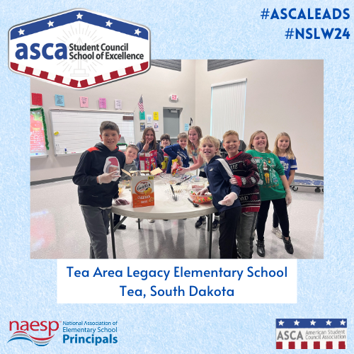 🏆 Congratulations to Tea Area Legacy Elementary for receiving the #ASCA Student Council School of Excellence Award! We're proud of your commitment to student success. Keep up the great work! #ASCALeads #NSLW24 Check out the link for more details: naesp.org/spotlight/tea-…