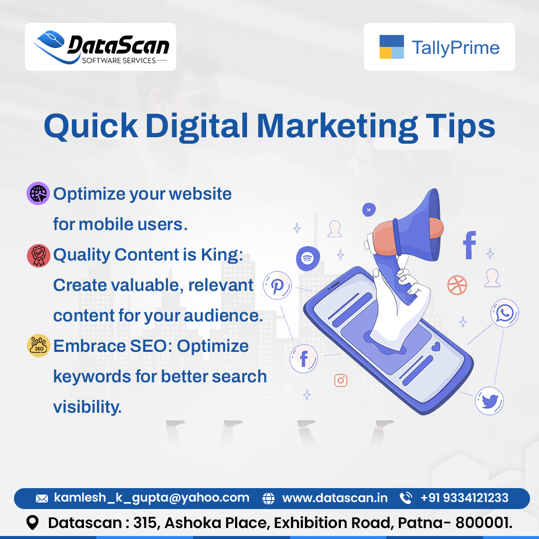 Datascan01's tweet photo. Master your digital game with these easy marketing tips.
Dive into success with DataScan!

📞Contact Us now: +919334121233
✉️datascanpatna@gmail.com
🌐https://t.co/wGsvTDluVm  

#TallyPrime #Patna #BusinessManagement #PatnaBusiness #tallysolutions #PatnaCloud #PatnaTally https://t.co/n47633gpPV