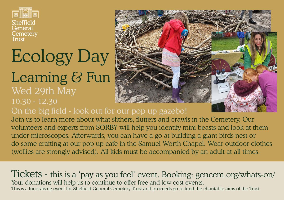 NEW NATURE EVENT! 

🕷️🐝 Ecology Day – Learning &amp; Fun!  Wed, 29 May, 10.30am. Pay as you feel

Join us to learn about what slithers, flutters and crawls in the Cemetery. More info and book below

gencem.org/event/ecology-…