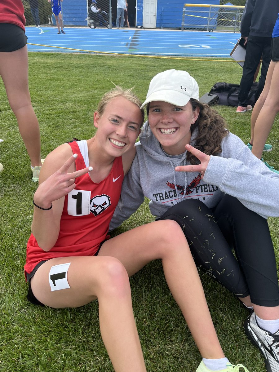 Mary Pearce with a 13 second personal best, 25 second season best and new school record in the 3200! Pictured with her incredible distance coach -Morgan Freund!