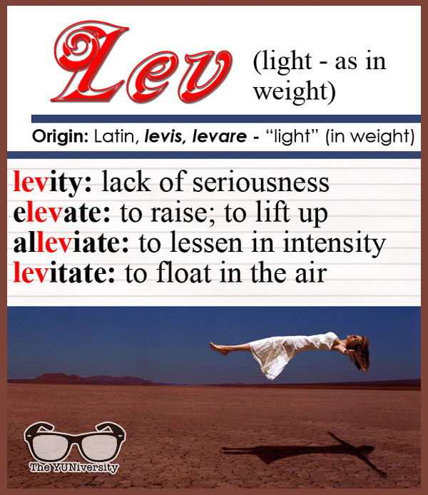 🧠 Word Root: LEV (light in weight)

Example words:

• levity
• elevate
• alleviate
• levitate

#vocabulary