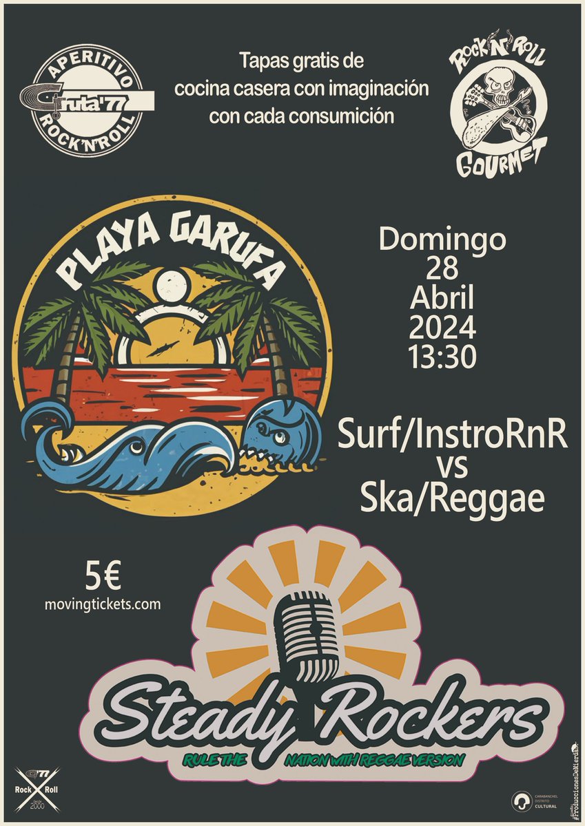 Comenzamos el jueves: #KeelingBeckford con #Steady45s y #JackieMéndez
Pasamos al viernes con #Osidados y #WoodyBluesTrío
Directos al sábado; nos juntamos a  <a href="/FANTAPUNKPOP/">F.A.N.T.A.</a> y #NoPicky 
El domingo, no es día de descanso; #PlayaGarufa y #SteadyRockers 

gruta77.com