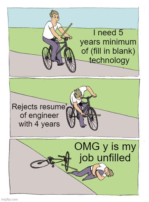 Happy #Friday except to HR/Recruiters using calendars and the number of times the 🌎has gone around the f'ing 🌞as gatekeeping tools. #java #csharp #javascript #typescript #python #rust #golang #scala #react #svelte #htmx #astrojs #vue #softwareengineers #softwaredevelopers