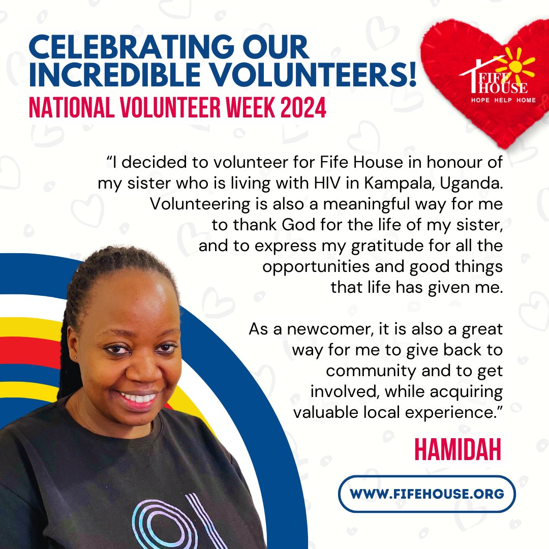 As we near end of #NationalVolunteerWeek 2024 we would like to highlight Hamidah: one of the new volunteers at Fife House. New volunteers like Hamidah bring renewed energy, ideas & perspectives and strengthens us in so many ways. Thank you Hamidah & all our new volunteers! ❤️👏