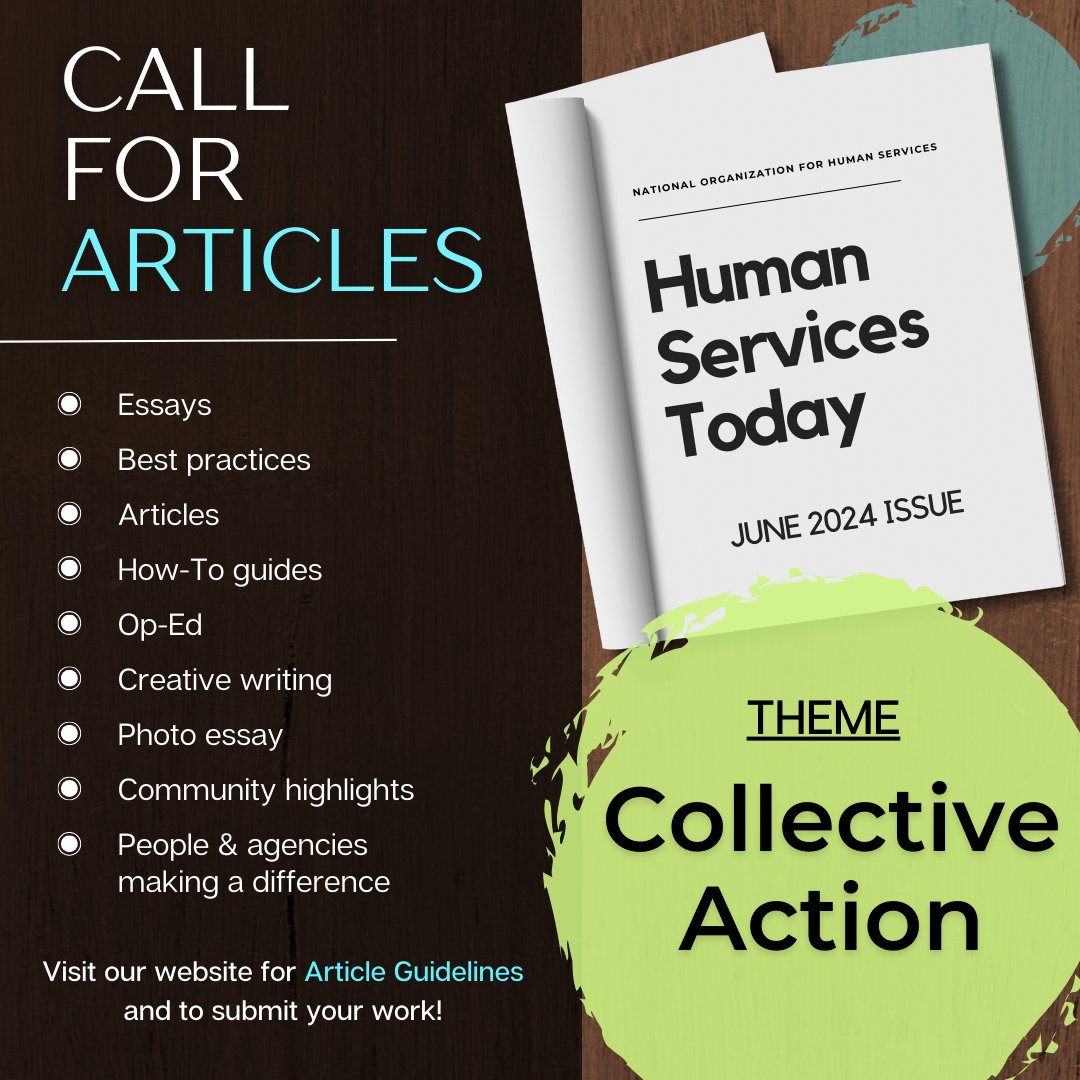 Call for Submissions! 📝  Be featured in the June issue of Human Services Today Magazine! Share your insights, experiences, and stories! Visit our website for Guidelines and submission. 🌐 nationalhumanservices.org/human-services…

#NOHS_org #HumanServicesToday #HumanServices