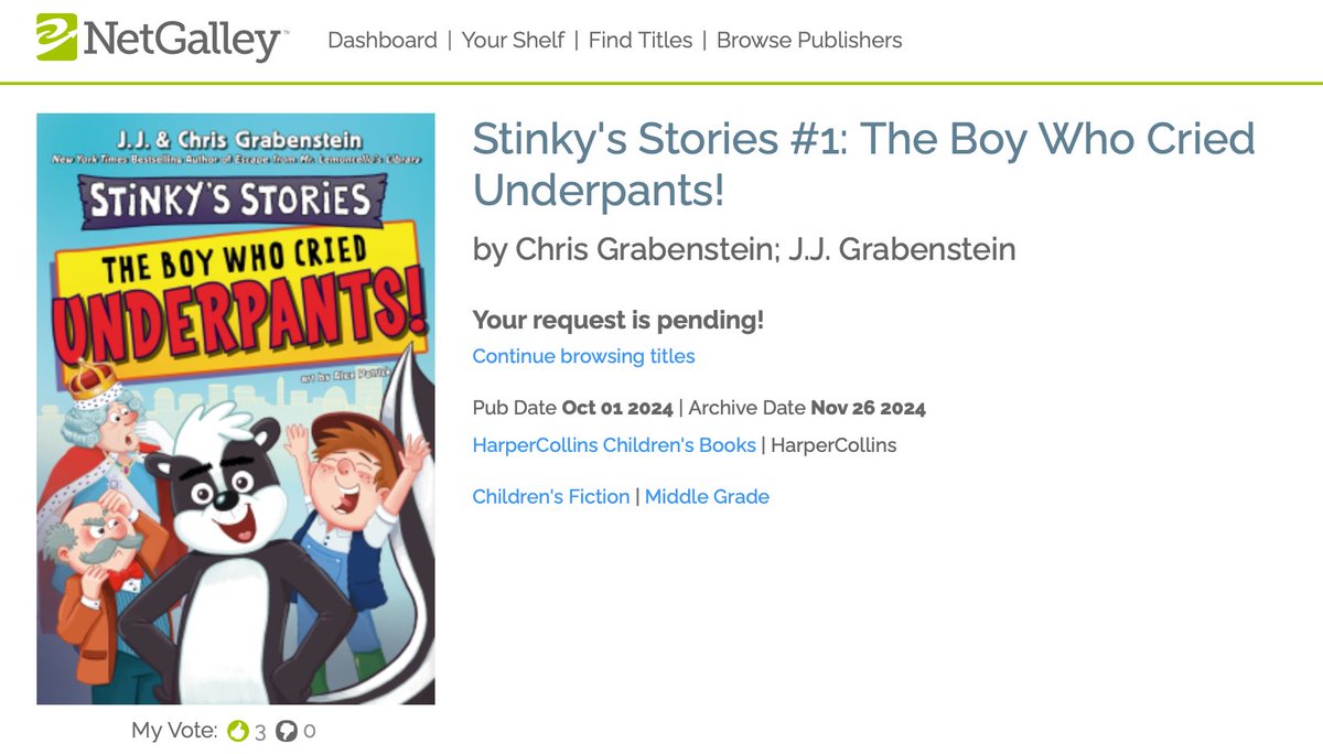 For those of you who use Net Galley, THE BOY WHO CRIED UNDERPANTS, the first book in our new Stinky's Stories series, is now available to request. These books are written for the K-2 crowd to bring the fun of the library to a whole new audience. #NetGalley @HarperChildrens