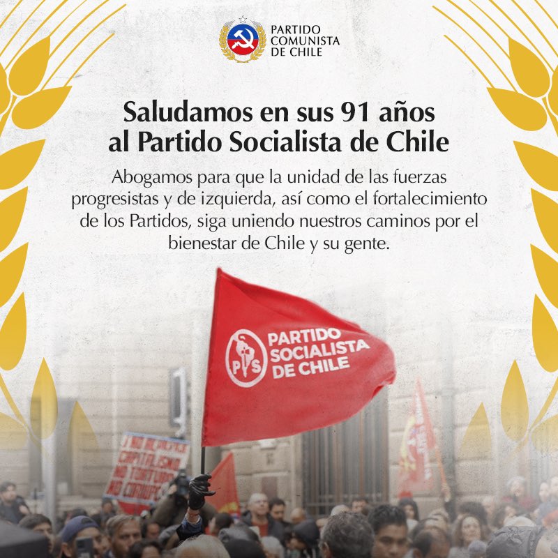 🔴 Saludamos en su 91 aniversario al Partido Socialista de Chile. Abogamos para que la unidad de las fuerzas progresistas y de izquierda, así como el fortalecimiento de los Partidos, siga uniendo nuestros caminos por el bienestar de Chile y su gente. @PSChile