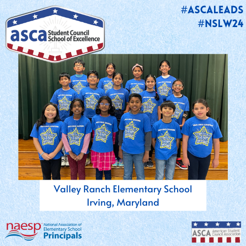 🏆 Congratulations to Valley Ranch Elementary for receiving the #ASCA Student Council School of Excellence Award! We're proud of your commitment to student success. Keep up the great work! #ASCALeads #NSLW24 Check out the link for more details: naesp.org/spotlight/vall…