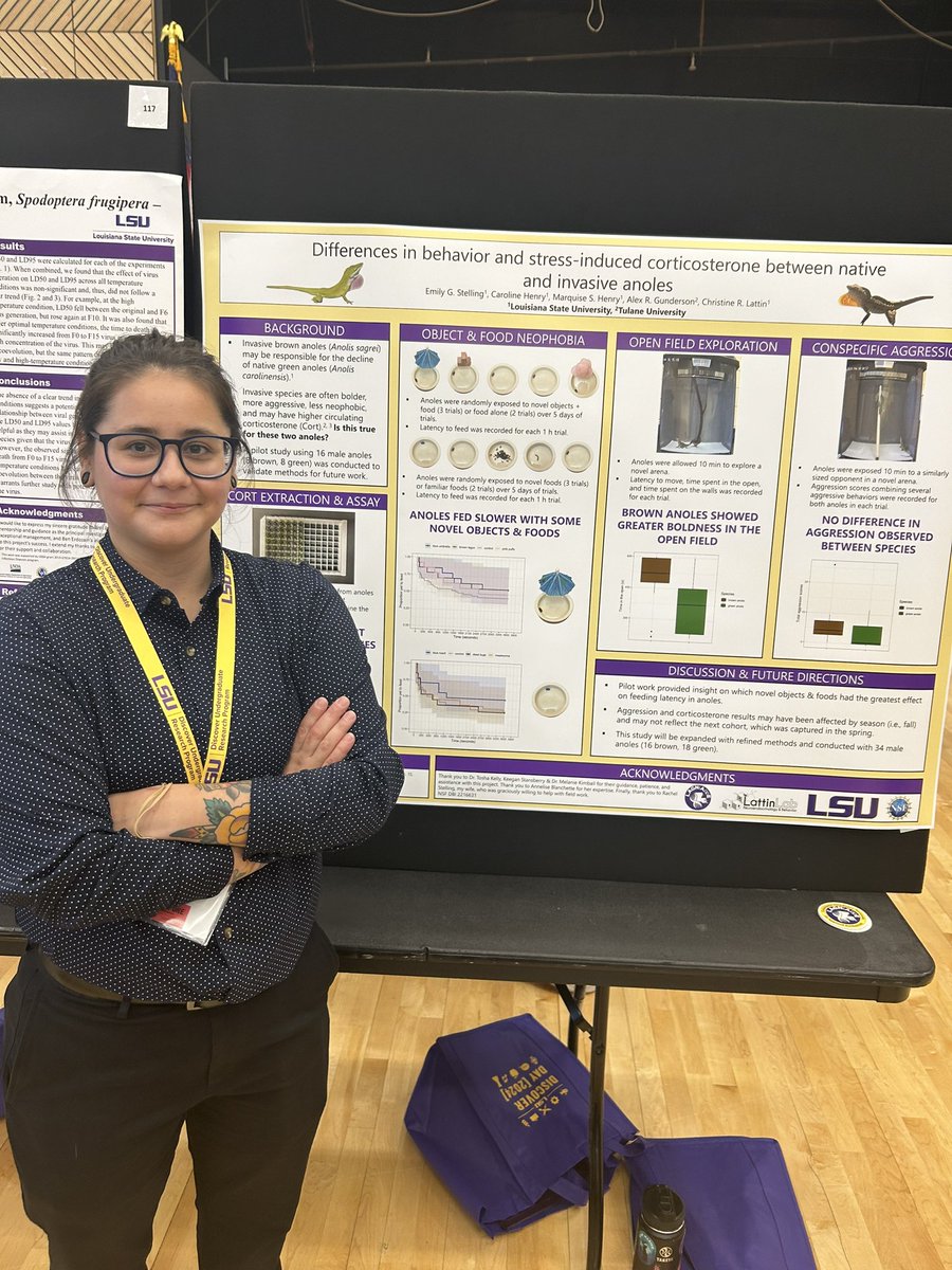 Two Lattin Lab members, undergrad @KenediLynch and @NSF @evo_lagniappe postbacc Emily Stelling, both did a fabulous job presenting their research at @LSUDiscover Day today! So proud of them both 🥹🐦🦎💻🔬🧪@lsuscience @LSU_BioSci @LSUResearch