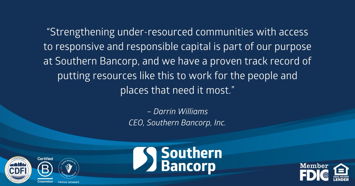 Southern Bancorp Bank was among 66 CDFIs to receive funding awards from the CDFI Fund's Small Dollar Loan Program, which will further support our efforts to deter demand for predatory microlenders. 

Read more: 
banksouthern.com/southern-banco…