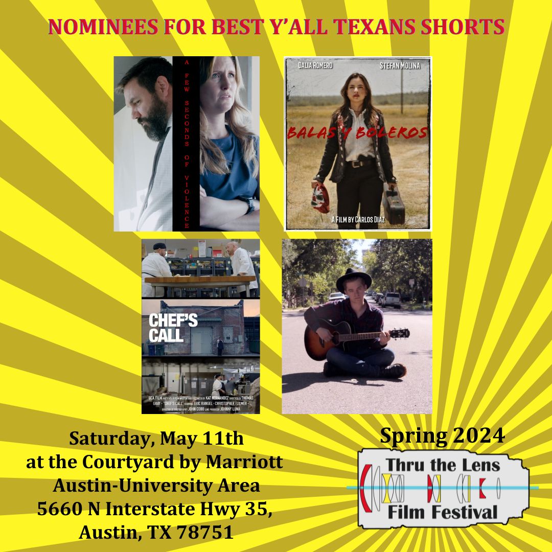 FusionCorpus's tweet photo. Thru The Lens Film Festival nominees for best “Y'ALL TEXANS” short...

- A Few Seconds Of Violence
- A Cowboy in the Suburbs
- Balas Y Boleros - A Mariachi Tale 
- Chef's Call

For Tickets: https://t.co/rBPEODDQ3U

https://t.co/8c6nPllSSt https://t.co/WbvO5jcFLf