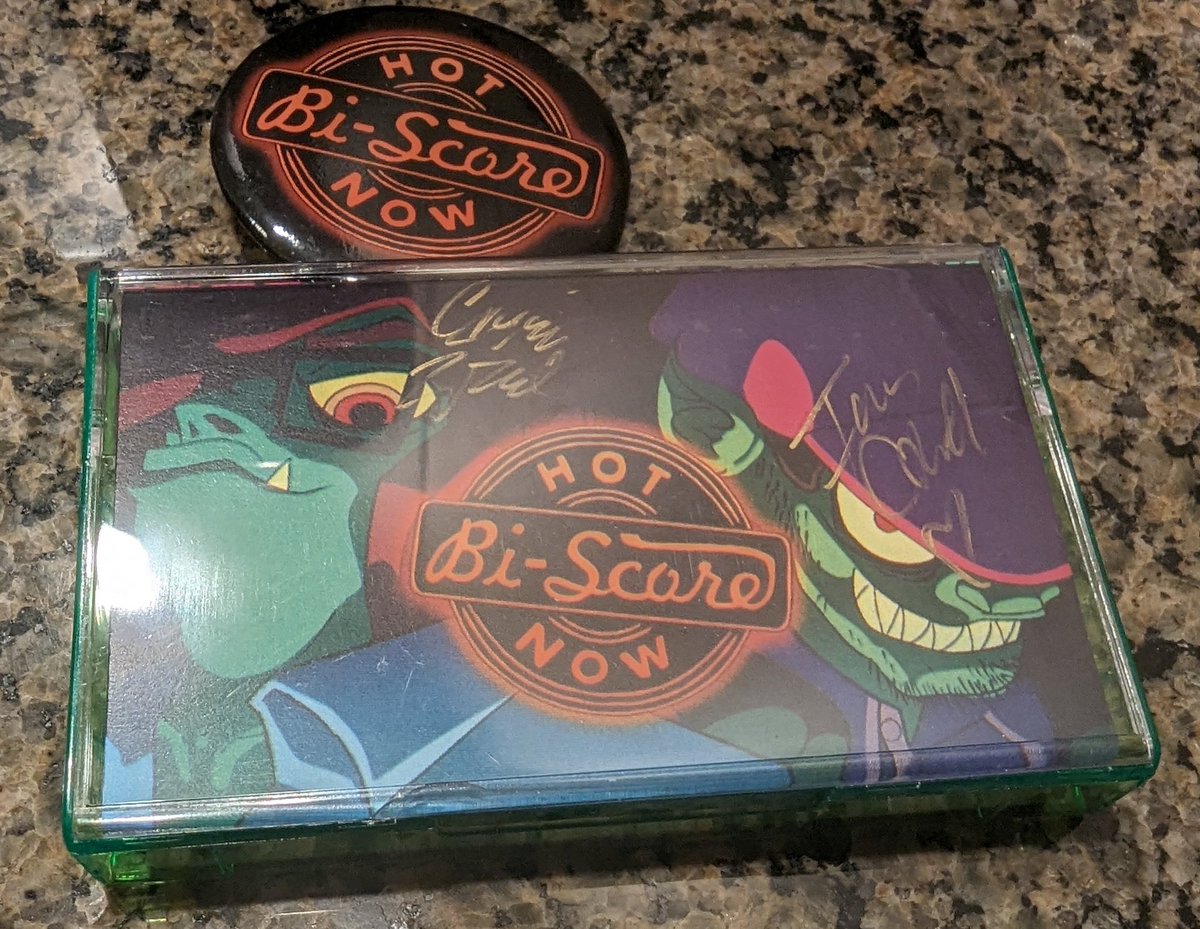 Got my copy of Bi-Score's album on tape signed by Ian and Carrie at @VGMCon! Thank you both for putting out amazing music! (and being really cool people!) I'm really looking forward to your performance(s)!!! @supitscarrie @neoncowell