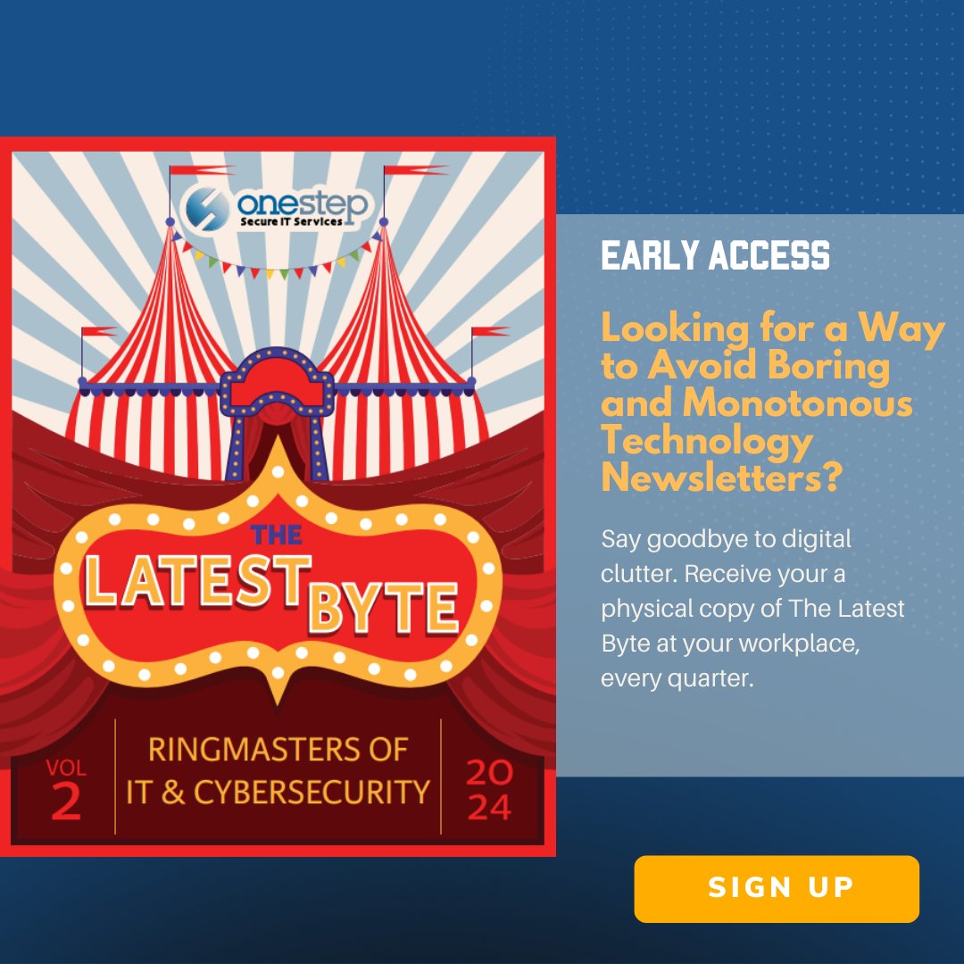 onestepsecureit's tweet image. Say goodbye to digital clutter and receive a physical copy of The Latest Byte at your workplace every quarter.  
Secure your spot today! Claim your FREE copy now: hubs.lu/Q02sKPXW0   

#TechInsights #ExpertKnowledge