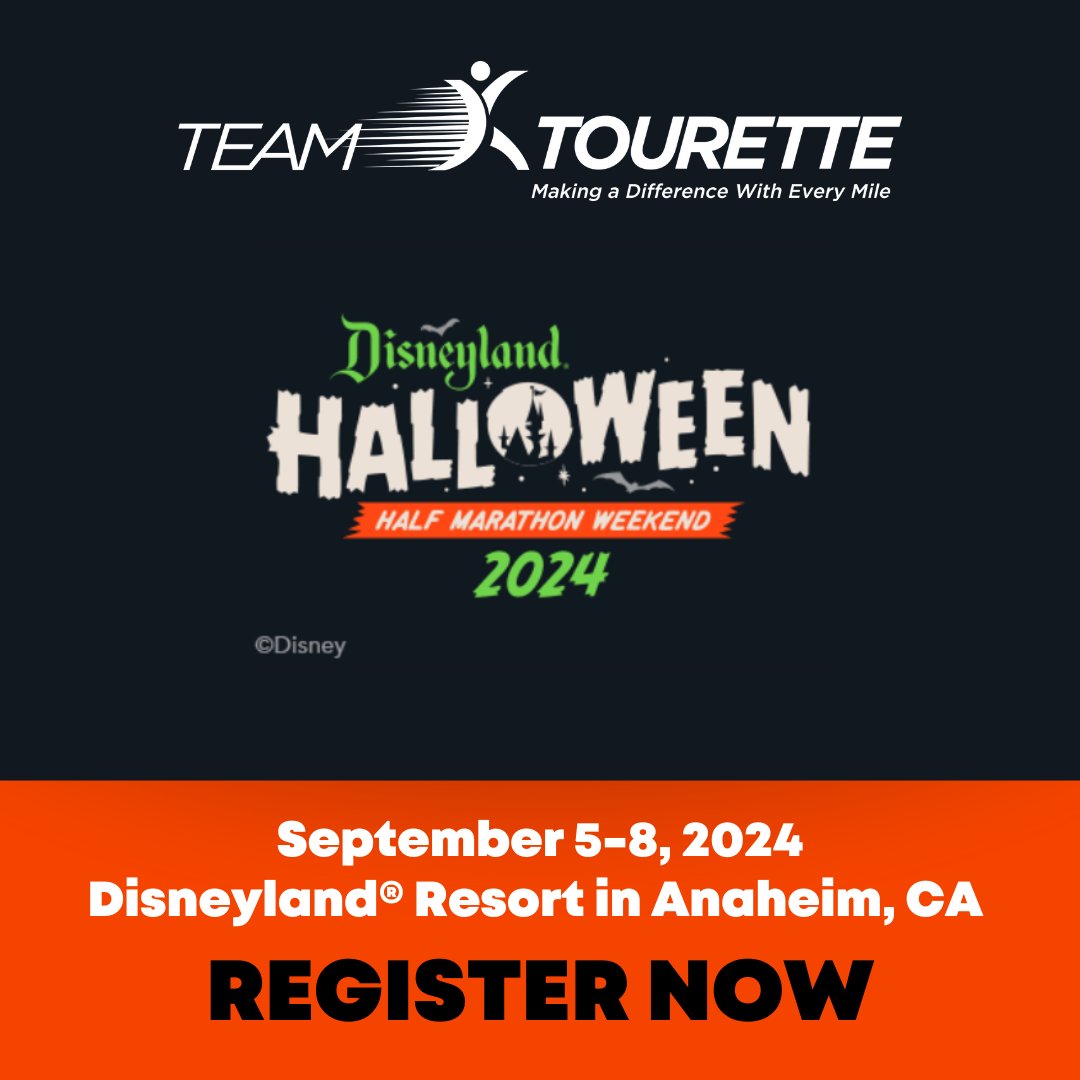 🎃Join Team Tourette in Anaheim, CA, for the Disneyland Halloween Half Marathon Weekend, happening September 5-8, 2024! Run with us to raise awareness and funds that support the #TouretteSyndrome and #TicDisorder community. 🔗Register now: bit.ly/3UkFrk8 #TeamTourette