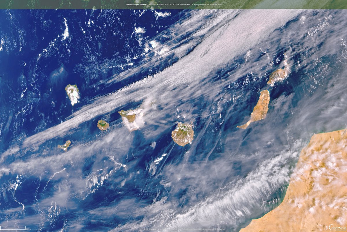 Buenas noches @tenerife_meteo @#Canarias ❤️ Así lucía hoy el archipiélago, las pinceladas de nubes bajas y altas conformaban una imagen caótica, y si duda, hermosa. Imagen satelital captada hoy por el 🛰️ SENTINEL-3