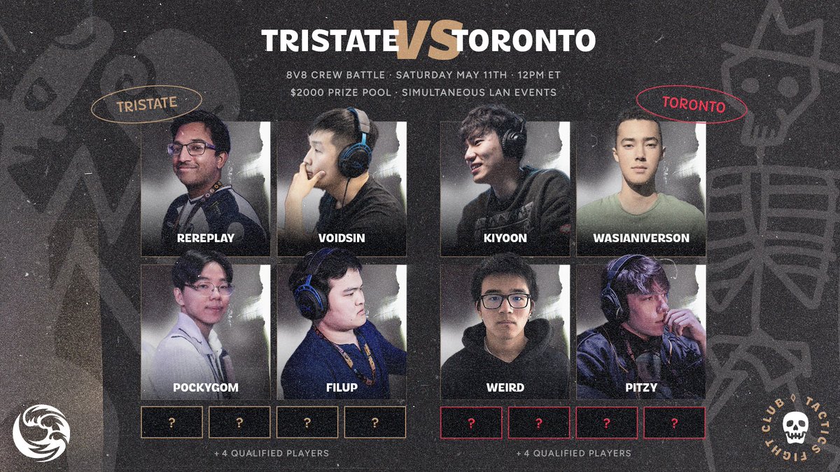We're hosting the very first 8v8 Crew Battle in TFT!

Tristate and Toronto are sending their very best to fight for pride, glory, and their share of $2,000.

And best of all, we’ll have a full spectator experience for BOTH regions on LAN.

Get your tickets today (see reply)
