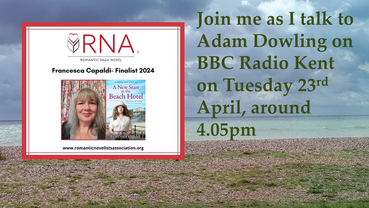 For anyone who's in the Kent/Sussex/Hants area, I'm a guest on Adam Dowling's show on @BBCRadioKent Tues 23 April, around 4.05pm, talking about being a finalist in the #RNARomanticNovelAwards2024. #SagaSaturday #StrictlySagaGirls @HeraBooks @canelo_co #HistoricalRomance #WW1