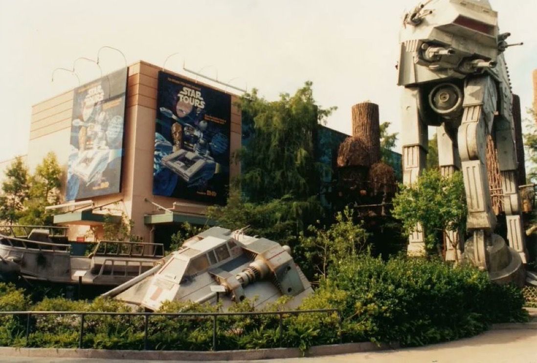 The exterior of Star Tours at Disney-MGM Studios before the addition of the stage for the Jedi Training Academy.