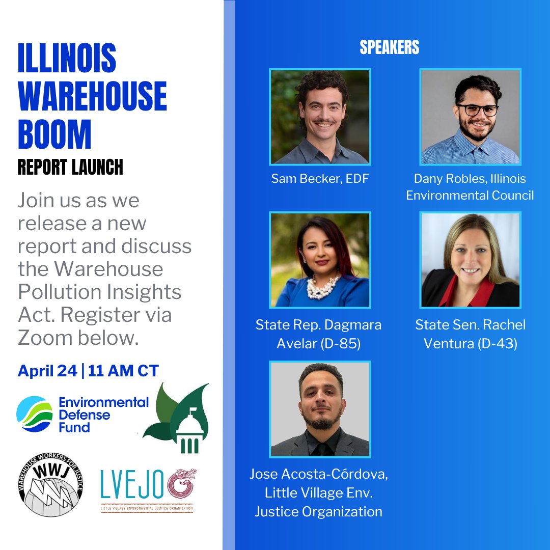 Join us and our partners on April 24th for the virtual launch of a new report -- Illinois Warehouse Boom -- which traces the growth of mega-warehouses across Illinois & outlines health impacts for residents & workers on the frontlines of truck pollution. us02web.zoom.us/webinar/regist…