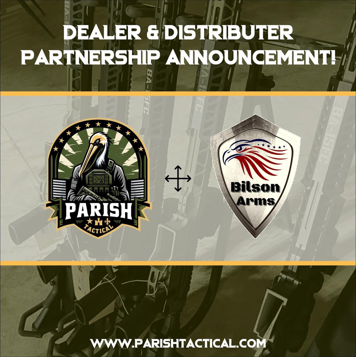ParishTactical's tweet photo. ❗️ 𝐄𝐱𝐜𝐢𝐭𝐢𝐧𝐠 𝐏𝐚𝐫𝐭𝐧𝐞𝐫𝐬𝐡𝐢𝐩 𝐀𝐧𝐧𝐨𝐮𝐧𝐜𝐞𝐦𝐞𝐧𝐭  ❗️

We are excited to announce our new partnership with @BilsonArms, a leading manufacturer in terms of innovation in the firearm industry! This collaboration marks a significant milestone for Parish Tactical! https://t.co/FzVAGGEJ0b